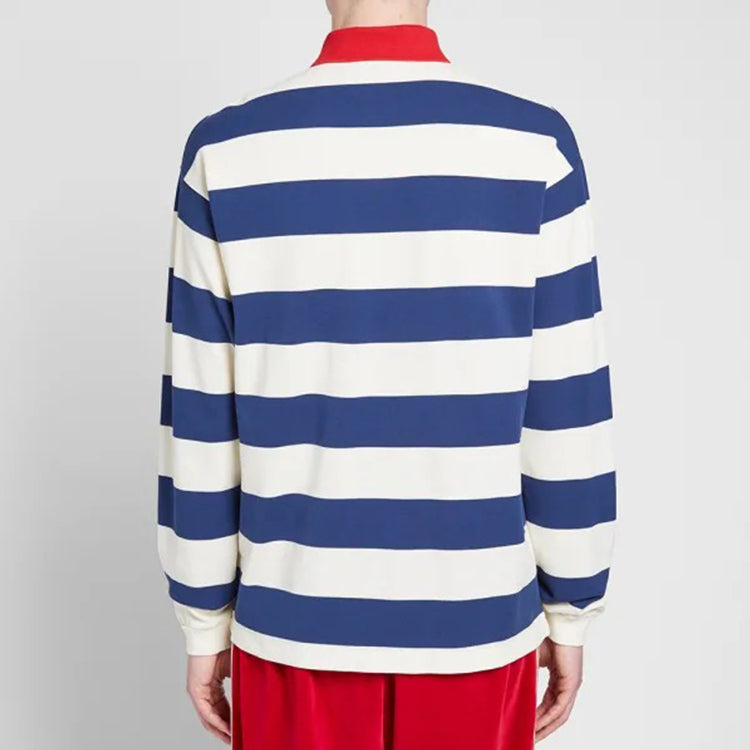Gucci Men s Long Sleeve Striped Logo Polo Shirt Blue 573265-XJA6H-4594