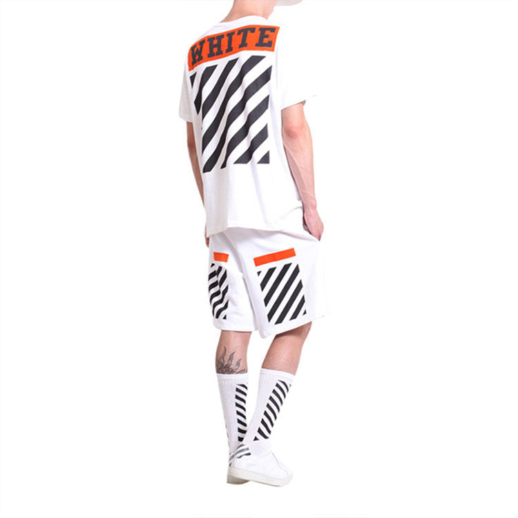 Off-White Stripe Logo Printing Short Sleeve Ordinary Version White OMAA002G20JER0100119