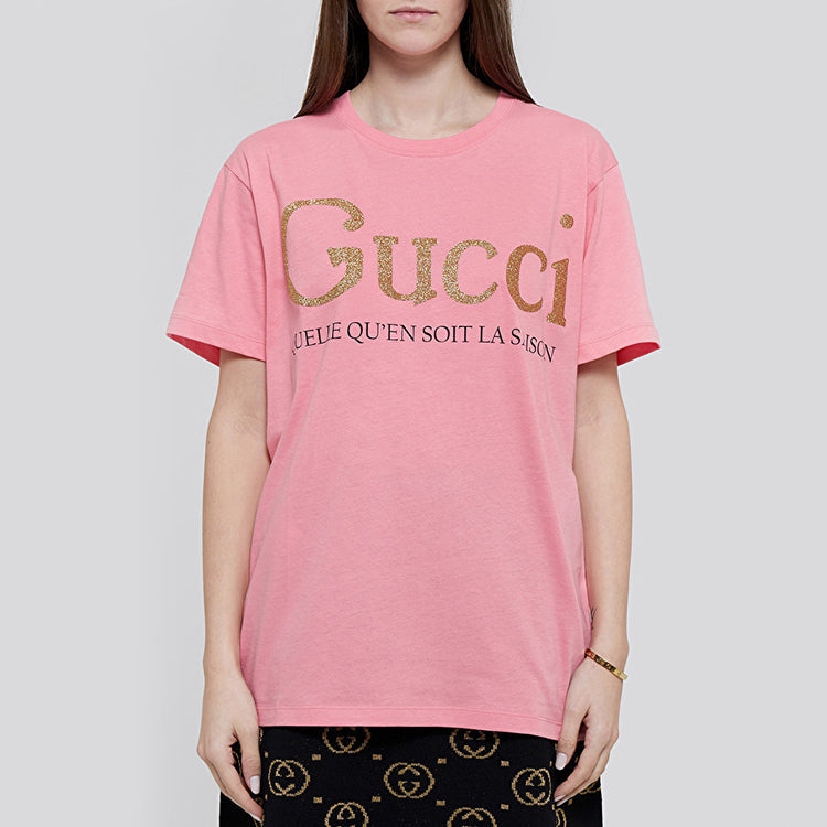 (WMNS) Gucci Bronzing Alphabet Short Sleeve Pink T-Shirt 615044-XJCLF-5351