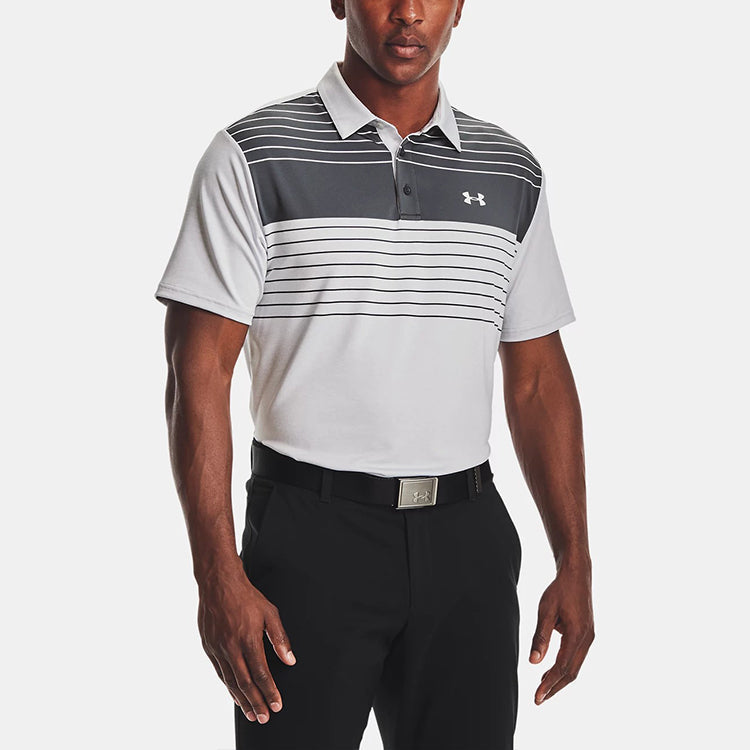 Men's Under Armour Playoff 2.0 Quick Dry Stripe Short Sleeve Polo Shirt Gray 1327037-031