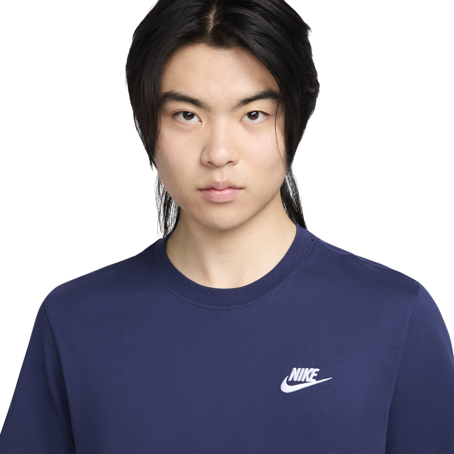 Men's Nike Embroidered Small Round Neck Short Sleeve Deep Navy Blue T-Shirt AR4999-410