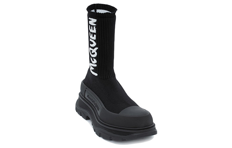 Alexander McQueen Graffiti Knit Tread Slick Boots 'Black White' 705671W4TV11070
