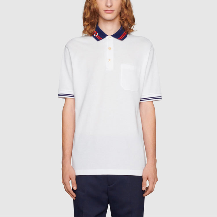 Gucci Cotton piquet polo with Interlocking G 'White Blue' 658067-XJDI2-9692