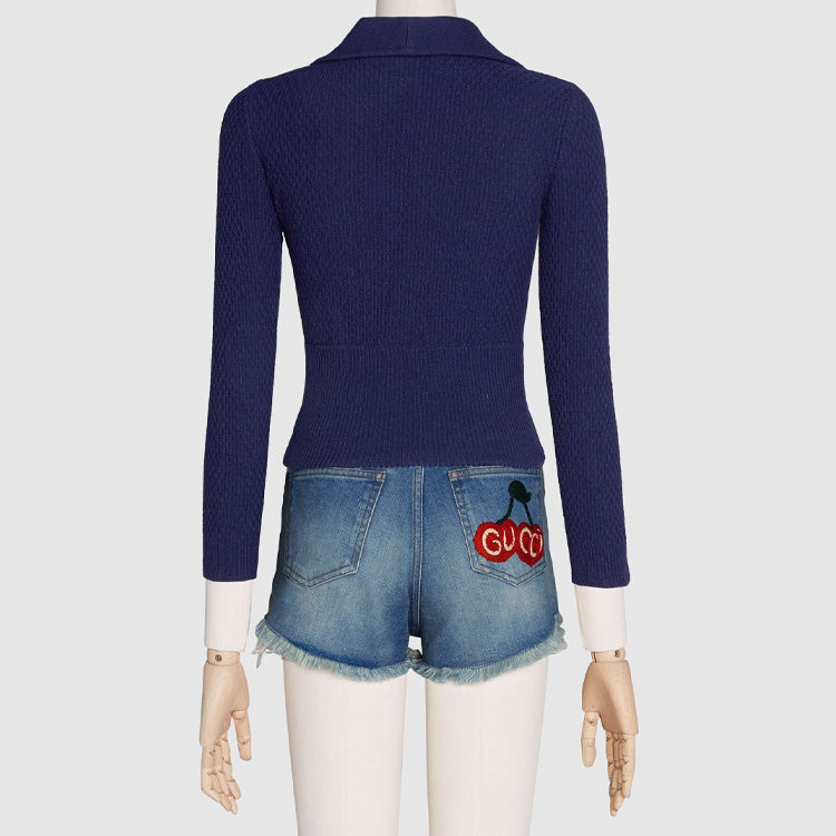 (WMNS) Gucci GG Apple Patch Polo Knitwear For Blue 622116-XKBB9-4447