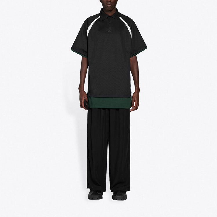 Men's Balenciaga FW21 Casual Double Layer Sports Short Sleeve Polo Shirt Black 661507TKVA51042