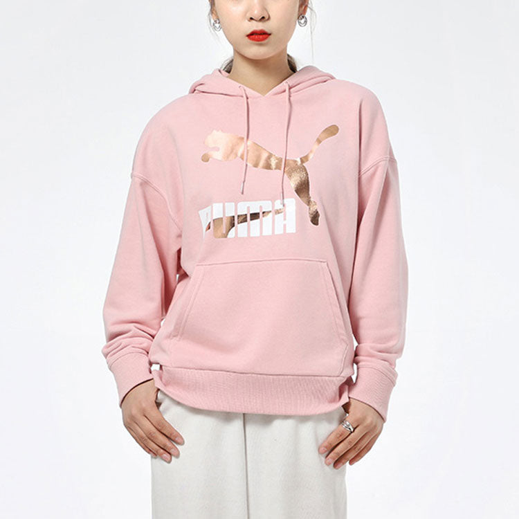 (WMNS) PUMA Classics Logo Hoodie 'Pink Gold White' 531385-15