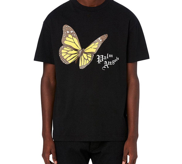 Men's PALM ANGELS Printing Short Sleeve Black 520 PMAA001S204130141088