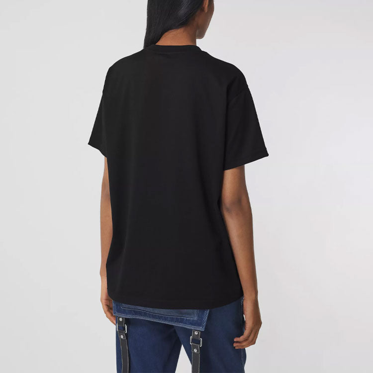 Burberry Shark Printing Cotton Loose Short Sleeve Black 80405401