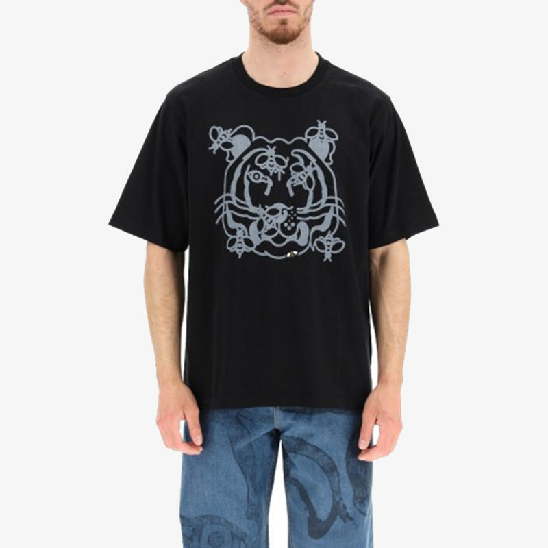 Men's KENZO Bee Tiger Head Pattern Round Neck Short Sleeve Black FB55TS0844SB-99
