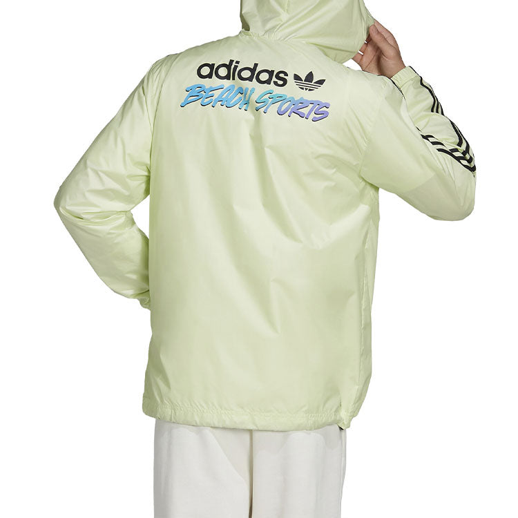 Men's adidas originals Zipper Stripe Alphabet Hooded Long Sleeves Sports Jacket Green HF4865