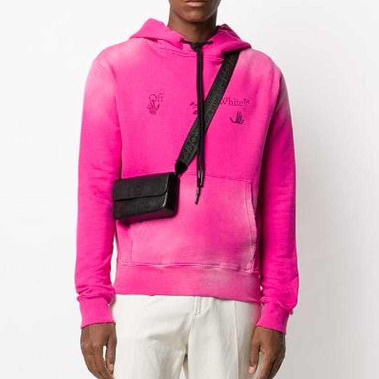 Off-White FW20 Bleach Logo Hooded Sweater Peach Pink OMBB034F20FAB0013210