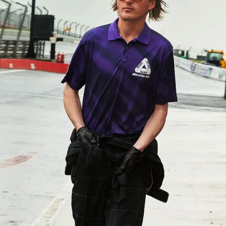 PALACE SS21 x AMG Crossover Polo Purple Triangle Logo Tie Dye Short Sleeve Polo Shirt Unisex P20AMGES002