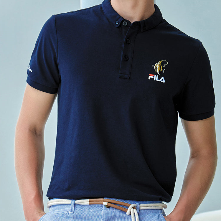 FILA Subject Embroidered Printing Short Sleeve Polo Shirt Blue F61M028116F-NV