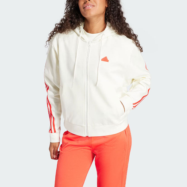 (WMNS) adidas Future Icons 3-Stripes Full Zip Hoodie Asia Sizing 'White Bright Red' IS3679
