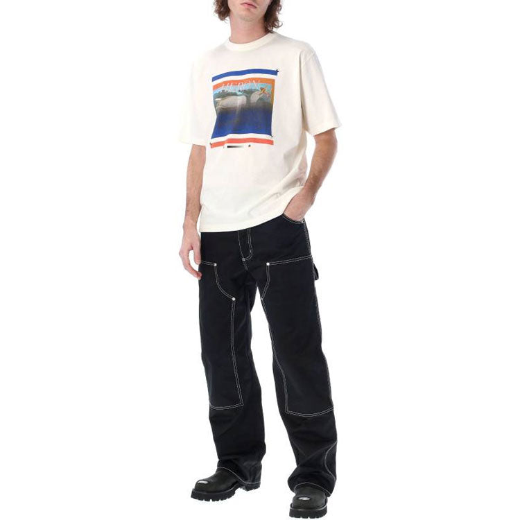 HERON PRESTON SS23 Misprinted Heron T-shirt 'White Navy' HMAA032S23JER0060146
