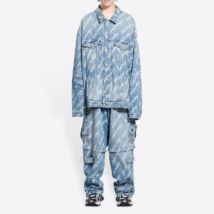 Balenciaga Allover Script Logo Denim Jacket 'Light Blue White' 681690TJW904200