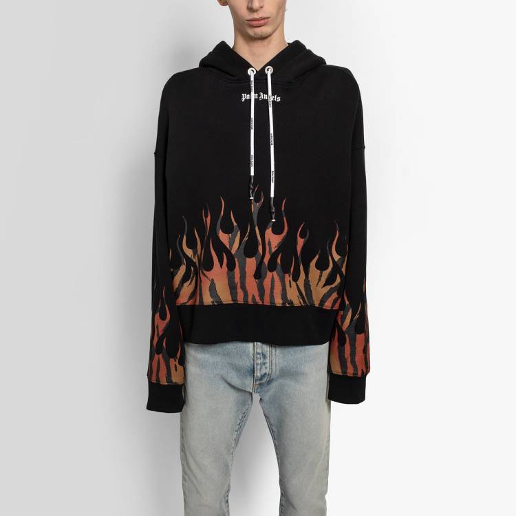 Palm Angels Tiger Flames Popover Hoodie 'Black Orange' PMBB058E20FLE0011020