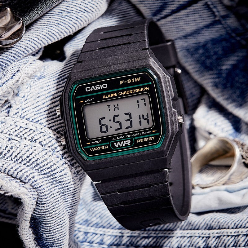 CASIO Waterproof Unisex Mens Black Digital F-91W-3