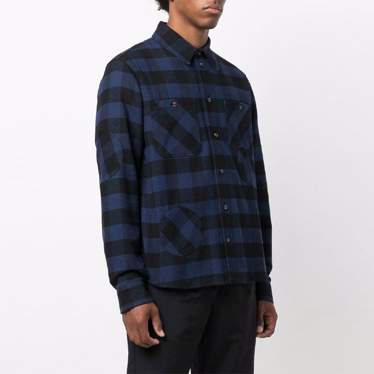 Off-White flannel Plaid Long Sleeves Shirt Loose Fit Blue OMGA188F21FAB00110001000