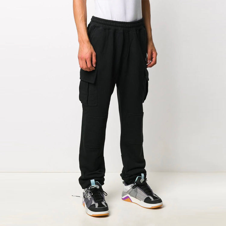 Men's Off-White Logo Elastic Waistband Cargo Sports Pants/Trousers/Joggers Slim Fit Black OMCH017F20FLE0011001