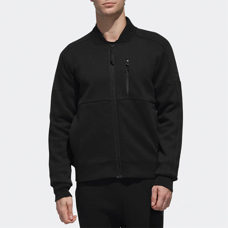 adidas Solid Color Casual Sports Knit Zipper Jacket Black DW4625