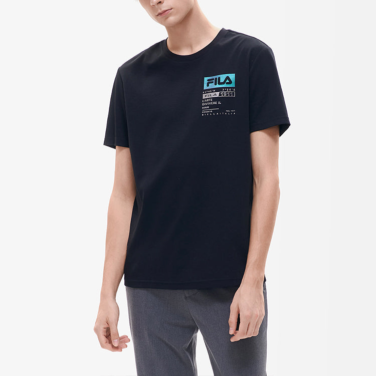 Men's FILA Alphabet Logo Round Neck Knit Short Sleeve Black T-Shirt F11M217103F-BK
