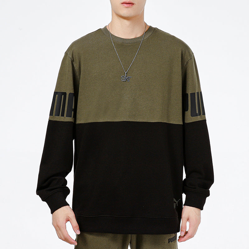 PUMA Colorblock Alphabet Round Neck Pullover Black Green 847722-44