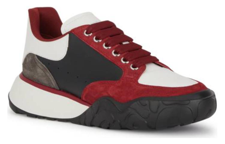 Alexander McQueen Color Block Low-top Leather Sneakers 'Red Black Grey' 667799WID6J8829