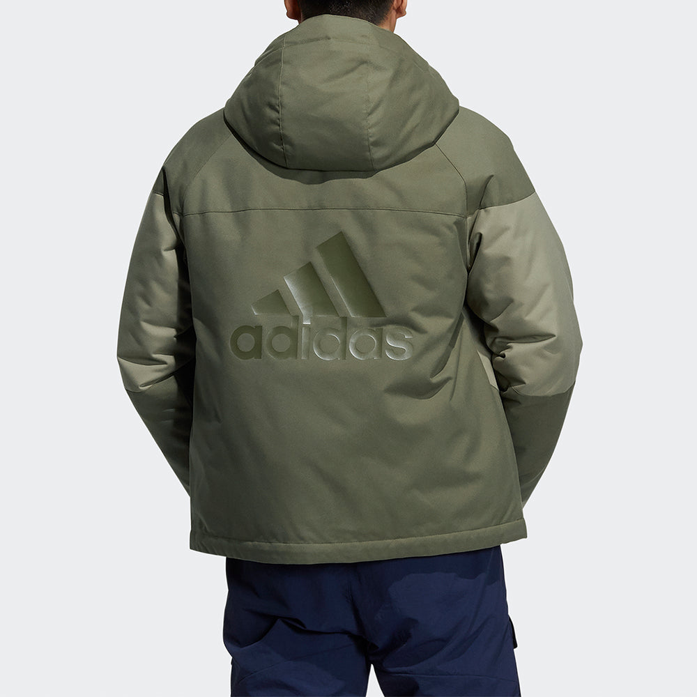Men's adidas Cb Bos Logo Jkt Outdoor Colorblock Sports With Down Feather Military Green Jacket H23090