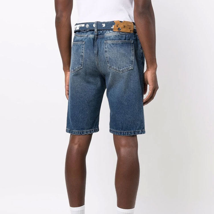 Off-White FW21 Denim Casual Shorts Slim Fit Version Blue OMYC005F21DEN0014501