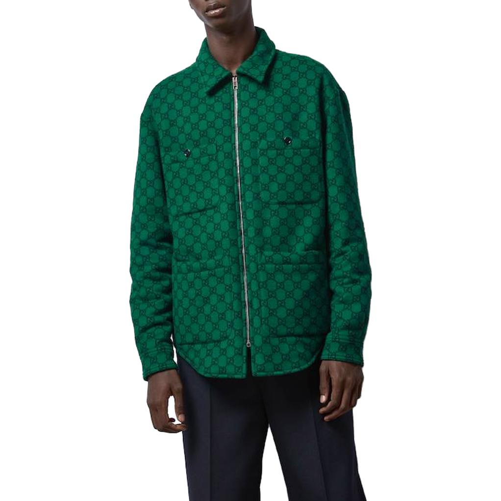 Gucci GG Wool Flannel Padded Jacket 'Green Navy Blue' 770330-ZAPDC-3585