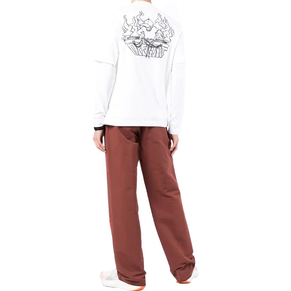 Men's Off-White SS22 Minimalistic Graffiti Printing Long Sleeves Version White T-Shirt OMAB068S22JER00301100110