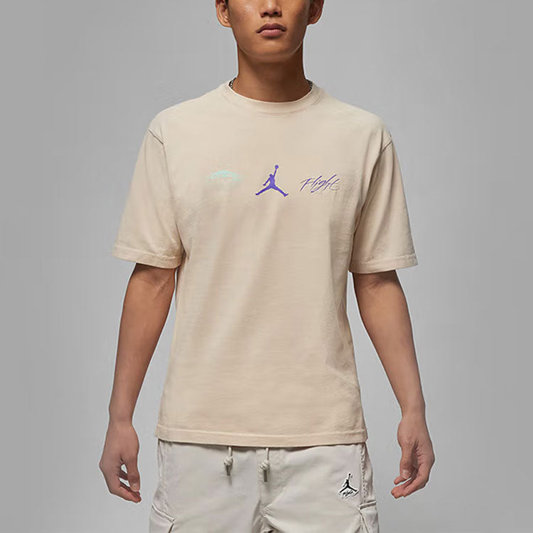 Men's Air Jordan Back Character Alphabet Printing Casual Round Neck Short Sleeve Beach White T-Shirt DM1445-126