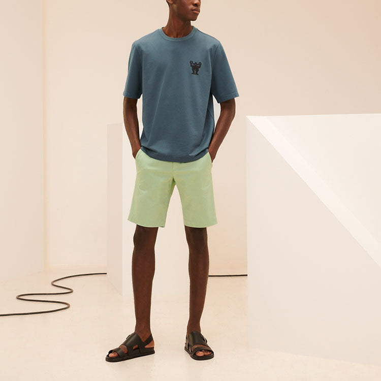 Men's HERMES SS21 Hello Mr Farrier Small Logo Round Neck Cotton Short Sleeve Blue H157830HA0X