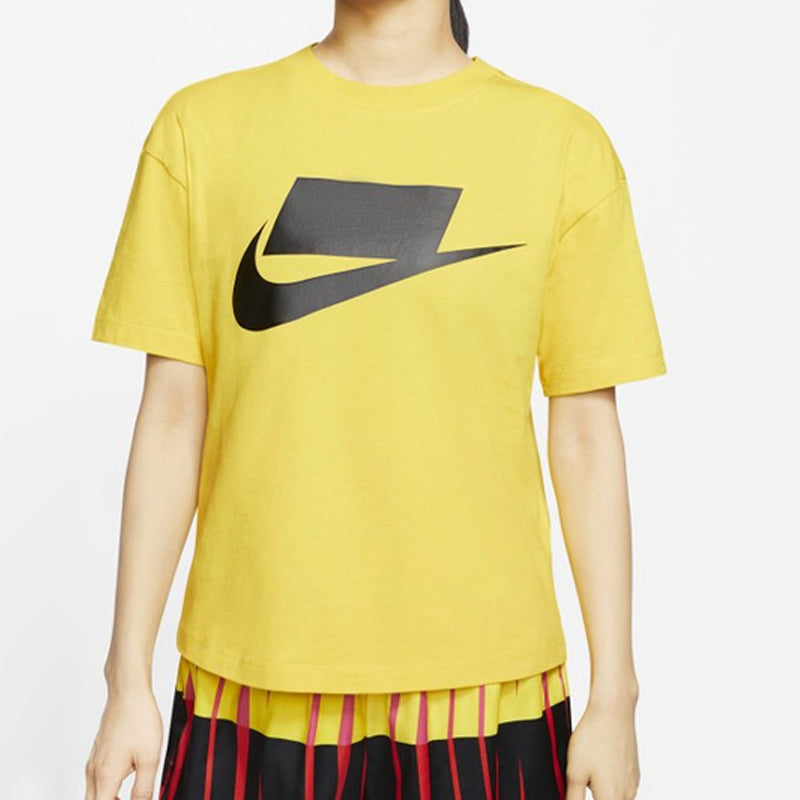 (WMNS) Nike Nsw Top Black Logo Printing Short Sleeve Yellow AH4008-735