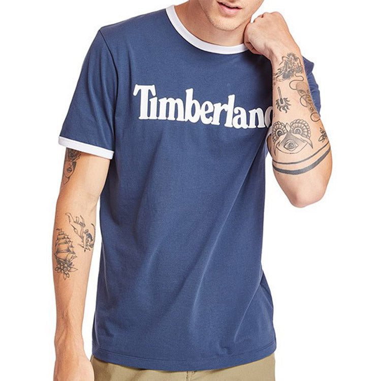 Men's Timberland Casual Round Neck Printing Short Sleeve Blue A2B86288