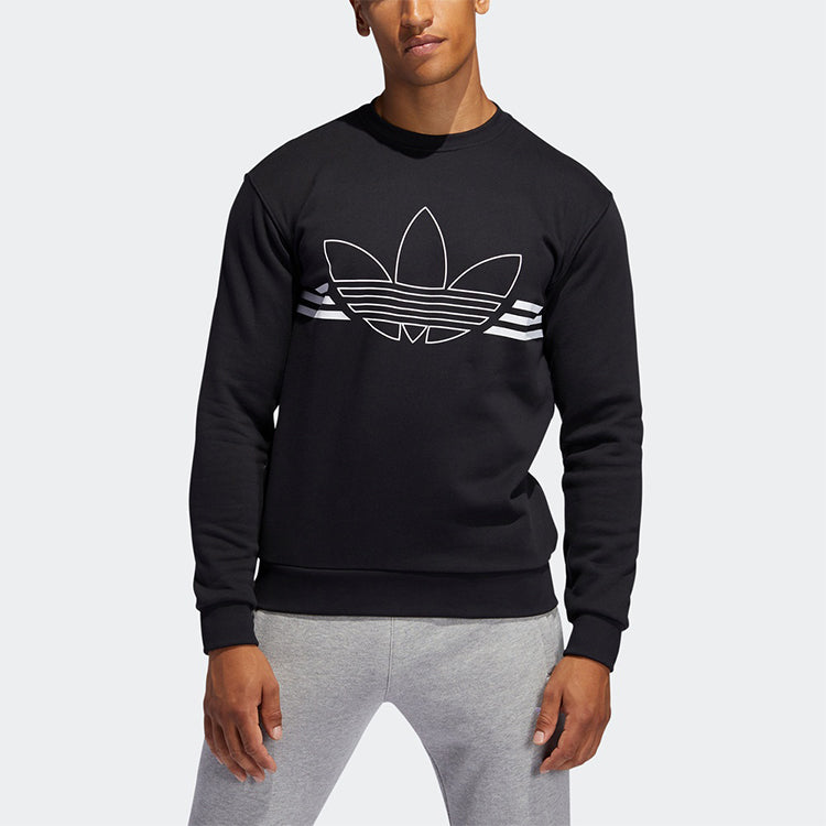 adidas originals OUTLINE TRF CRW Large logo Printing Round Neck Pullover Black ED4687