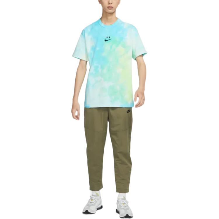 Men's Nike Sportswear Tie Dye Smiling Face Printing Loose Short Sleeve Light Mint Green T-Shirt DX7849-369