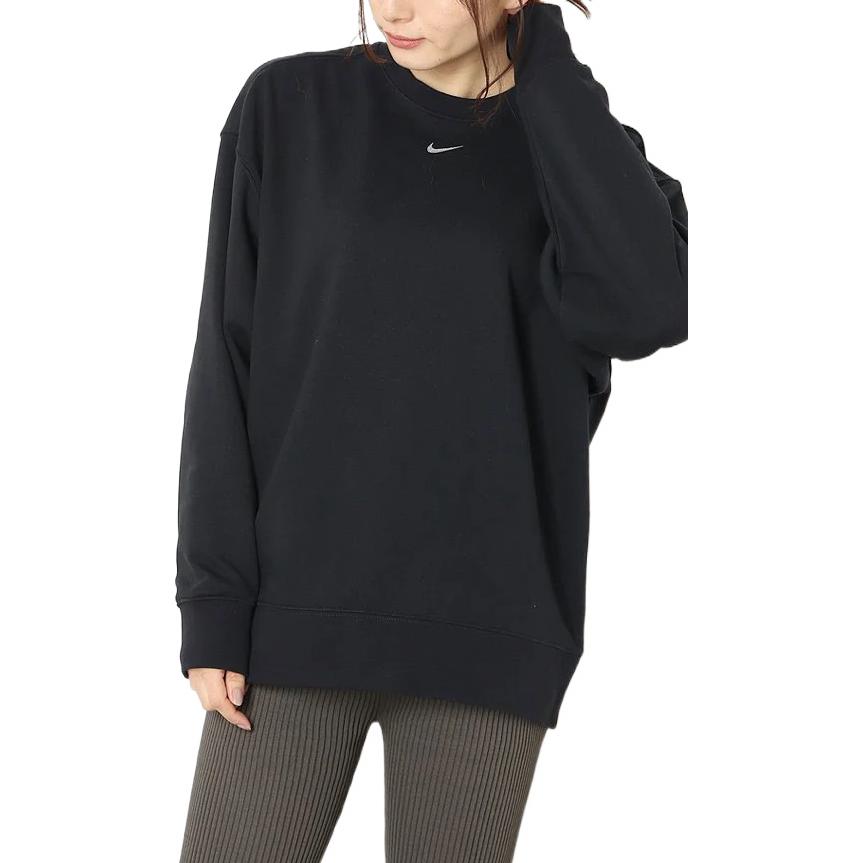 (WMNS) Nike Solid Color Logo Knit Round Neck Pullover Black Hoodie DD5468-010