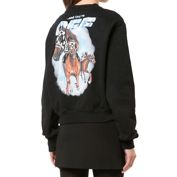 (WMNS) Off-White Cotton Horse Logo Loose Sweatshirt OWBA026F180030631088