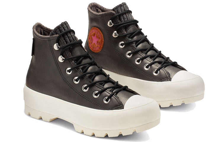 (WMNS) Converse Chuck Taylor All Star Lugged Waterproof Leather High Top Thick Sole Black White 565006C