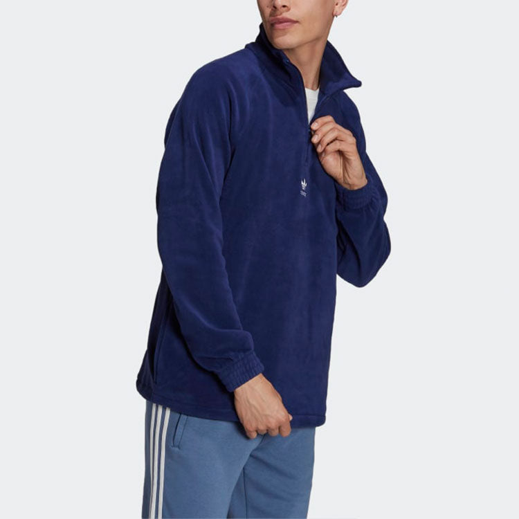 Men's adidas originals Fleece Half Zipper Casual Sports Jacket Blue H06679