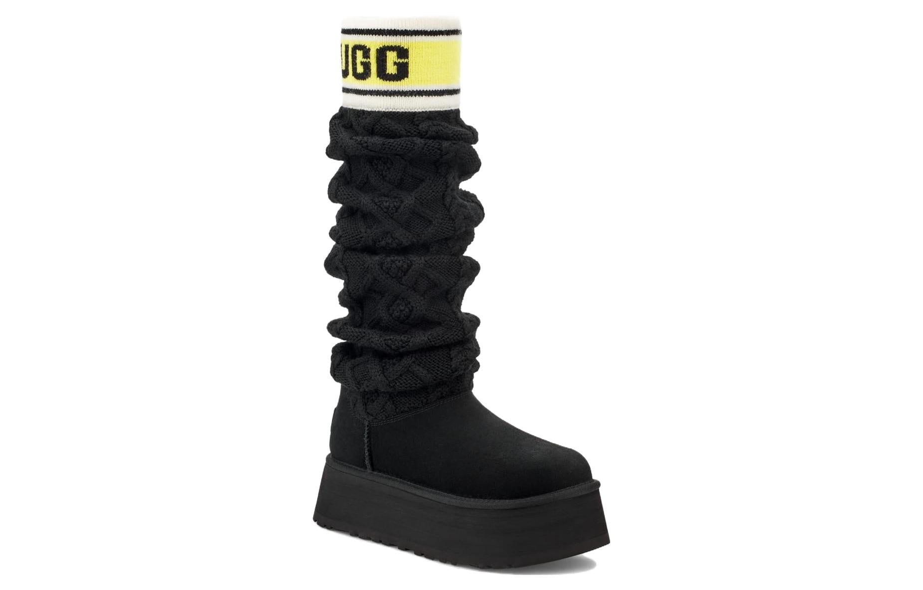 (WMNS) UGG Classic Sweater Letter Tall 2cm 'Black' 1144044-BLK