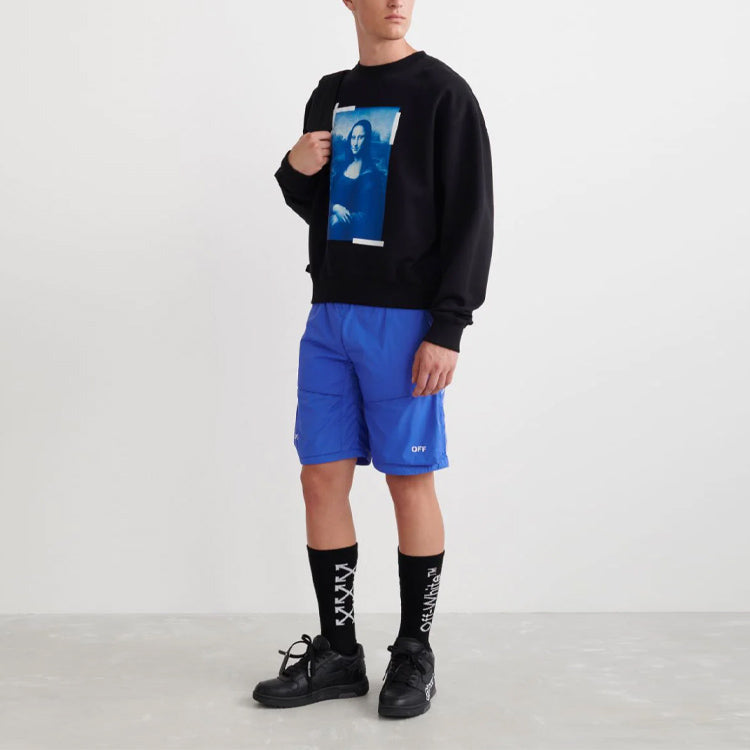 Men's Off-White Mona Lisa Printing Cotton Round Neck Pullover Black OMBA058C99FLE0031045