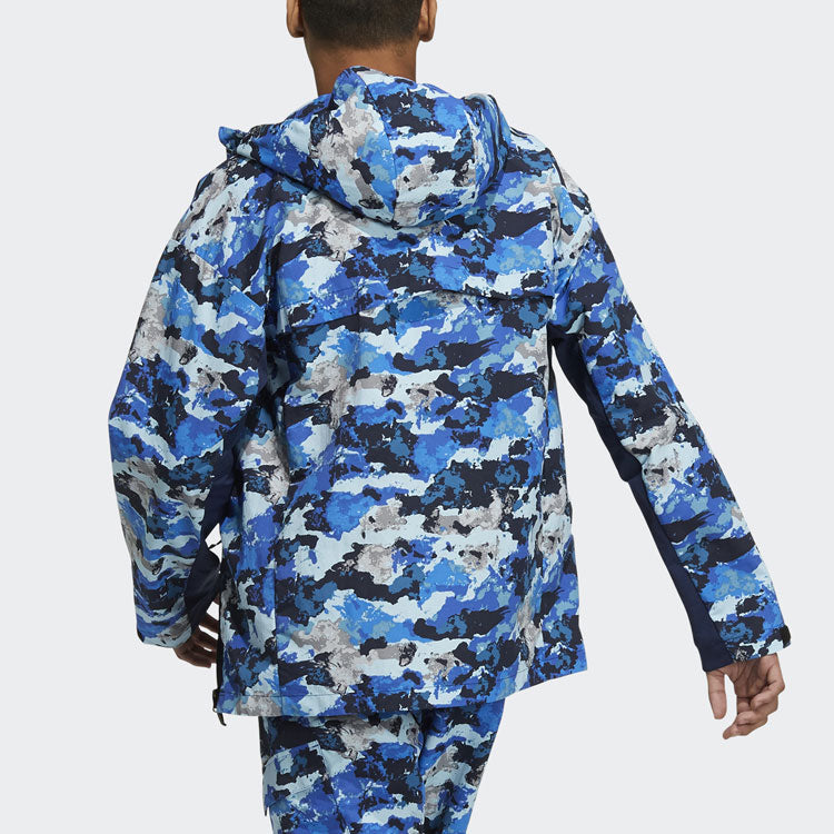 adidas Terrex Festiv Aop Wb Outdoor Sports Camouflage Splicing Hooded Jacket Blue GN7595