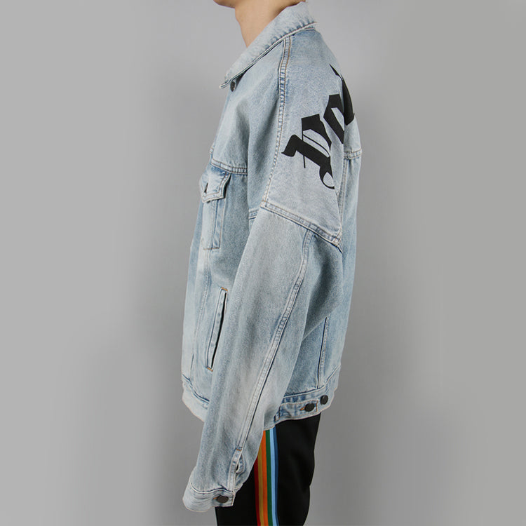 Palm Angels Logo Over Button-Up Denim Jacket 'Light Blue' PMYE006R203430017310