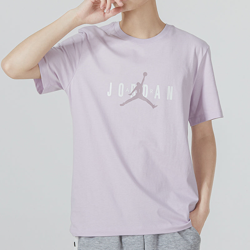 Men's Air Jordan Alphabet Flying Man Logo Printing Round Neck Casual Short Sleeve Lavender Light Purple T-Shirt DM1463-530