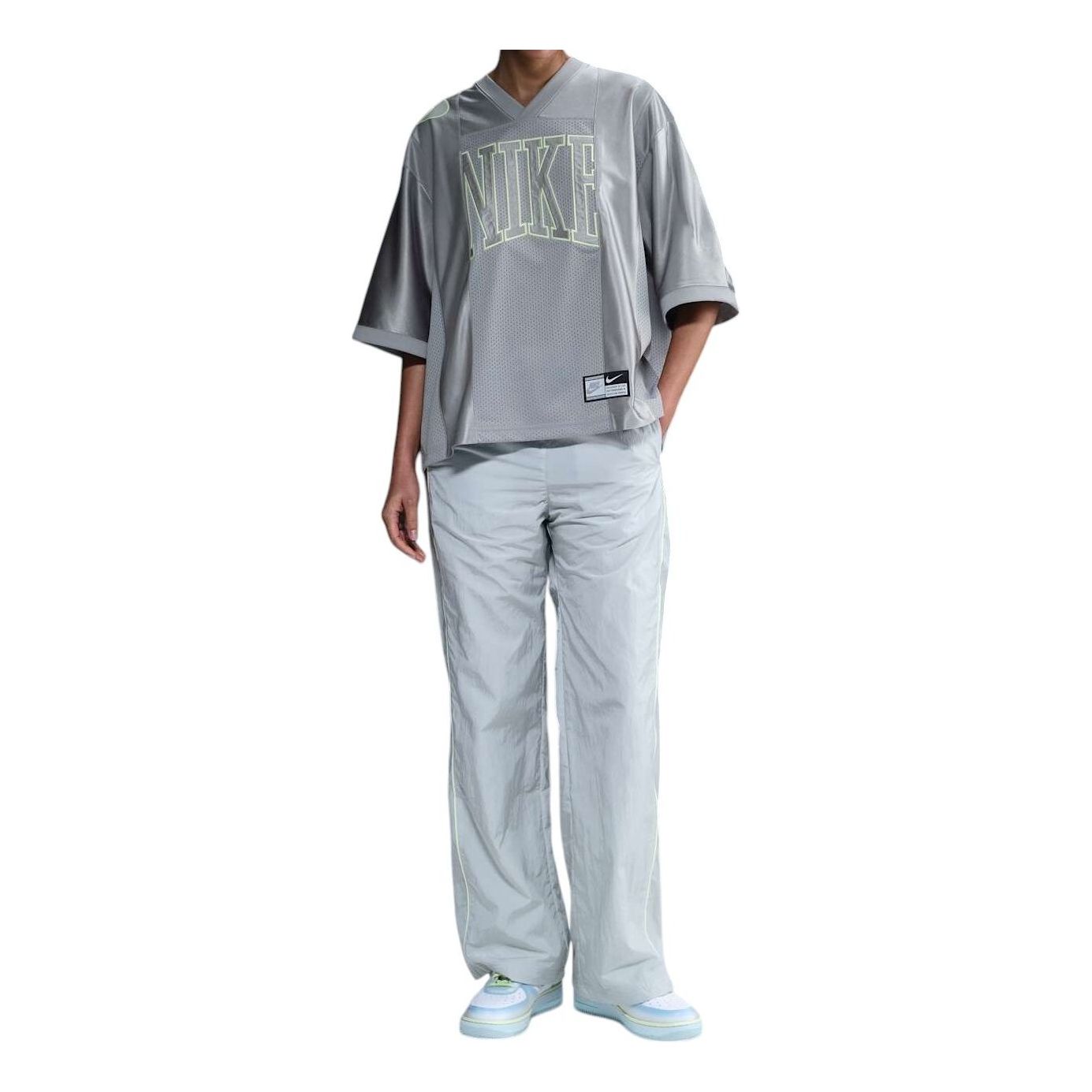 (WMNS) Nike Sportswear Street Oversized Graphic Jersey Top 'Smoke Grey Barely Volt' HJ0280-077