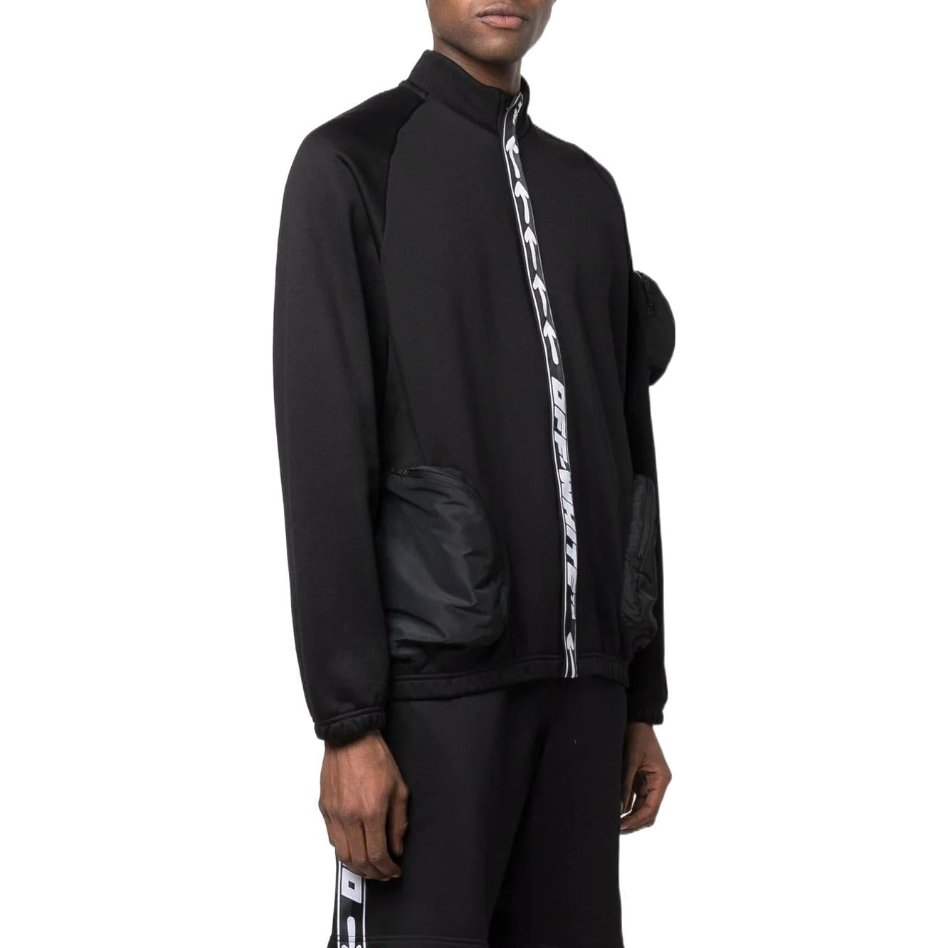 Men's Off-White FW22 Solid Color Logo Webbing Zipper Jacket Black OMVC007C99FAB0011001