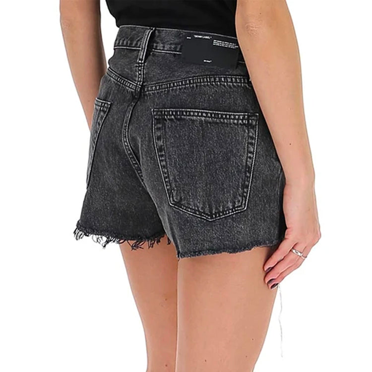 (WMNS) Off-White Logo Denim Black Shorts OWYC002R207740687500